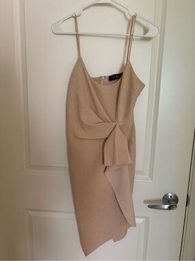 Allegra K Sleeveless Beige Sheath Dress with Draped Detail